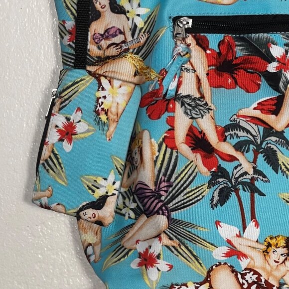 Vintage-Inspired Hawaiian Pin-Up Girl Print Tote Bag Zipper Pockets &  Pouch - Picture 4 of 15